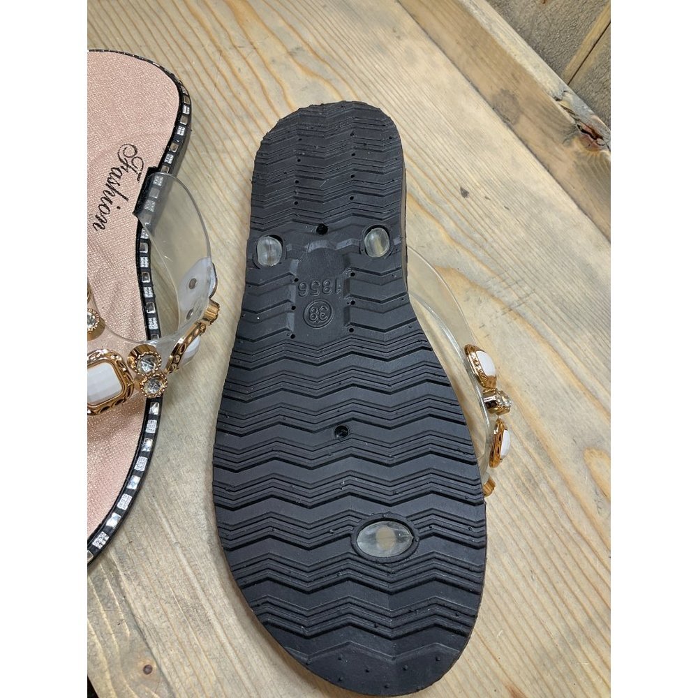 US7 Bling Fashion Sandals Flats Rose Gold Toe Post - Picture 5 of 5